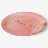 Gold Pink Peach Name Date Elegant Wedding Papieren Bordje (Gekanteld)