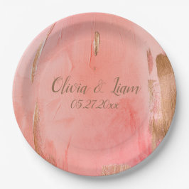 Gold Pink Peach Name Date Elegant Wedding Papieren Bordje