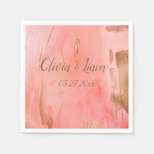 Gold Pink Peach Name Date Elegant Wedding Servet (Voorkant)