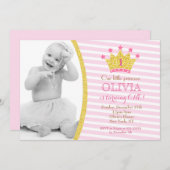 Gold Pink Princess Photo Birthday Invitations Kaart (Voorkant / Achterkant)