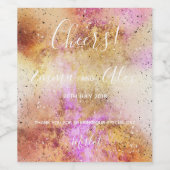 Gold Pink Sky Waterverf | Etiket wijnfles (Enkel label)