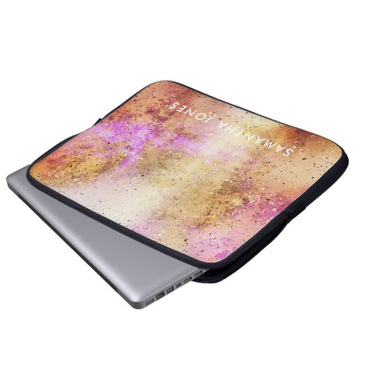Gold Pink Sky Waterverf Laptop Sleeve (Voorkant onderkant)