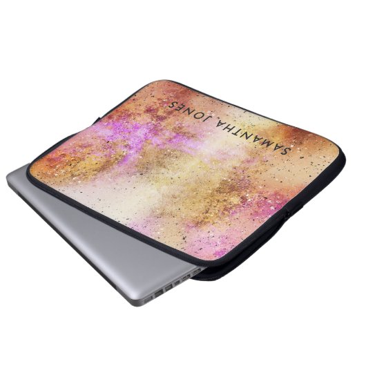 Gold Pink Sky Waterverf Laptop Sleeve (Voorkant onderkant)