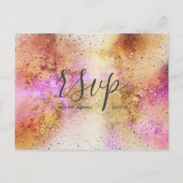 Gold Pink Sky Waterverf Wedding Rsvp Briefkaart