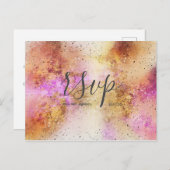 Gold Pink Sky Waterverf Wedding Rsvp Briefkaart (Voorkant / Achterkant)