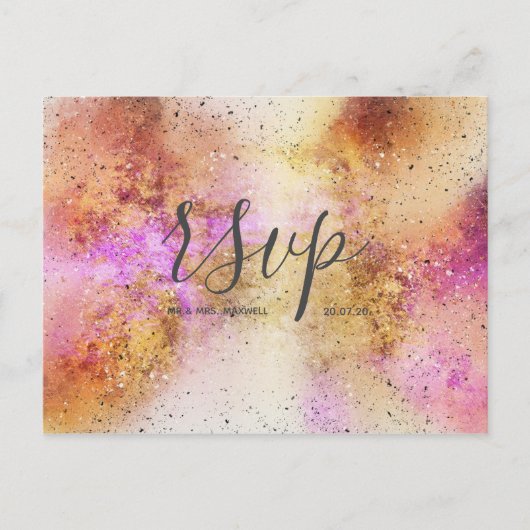 Gold Pink Sky Waterverf Wedding Rsvp Briefkaart (Voorkant)