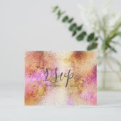 Gold Pink Sky Waterverf Wedding Rsvp Briefkaart (Staand voorkant)