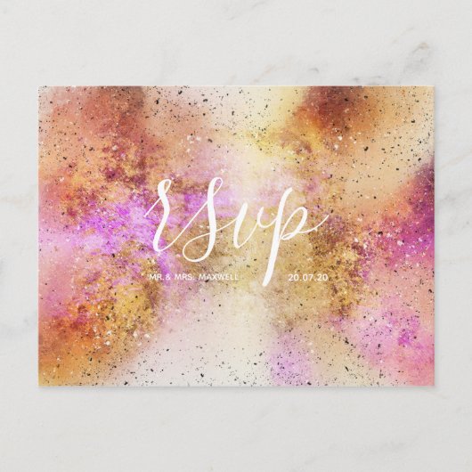Gold Pink Sky Waterverf Wedding Rsvp Briefkaart (Voorkant)