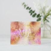 Gold Pink Sky Waterverf Wedding Rsvp Briefkaart (Staand voorkant)