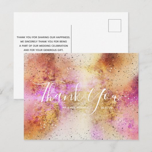 Gold Pink Sky Wedding Hartelijk dank Briefkaart vo (Voorkant / Achterkant)