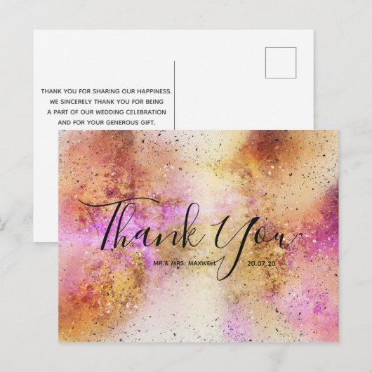 Gold Pink Sky Wedding Hartelijk dank Briefkaart vo (Voorkant / Achterkant)