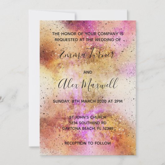 Gold Pink Sky Wedding Invitation Script Briefkaart (Voorkant)