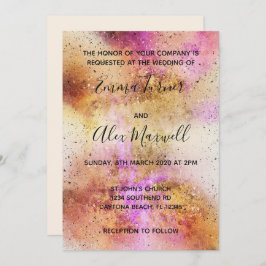 Gold Pink Sky Wedding Invitation Script Briefkaart