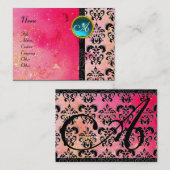 GOLD PINK SPARKLING DAMASK MONOGRAM, fuchsia blue Visitekaartje (Voorkant / Achterkant)