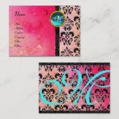 GOLD PINK SPARKLING DAMASK MONOGRAM, fuchsia blue Visitekaartje (Voorkant / Achterkant)
