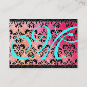 GOLD PINK SPARKLING DAMASK MONOGRAM, fuchsia blue Visitekaartje (Achterkant)