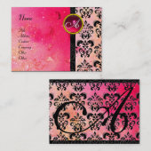 GOLD PINK SPARKLING DAMASK MONOGRAM, fuchsia ruby Visitekaartje (Voorkant / Achterkant)