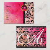 GOLD PINK SPARKLING DAMASK MONOGRAM, fuchsia ruby Visitekaartje (Voorkant / Achterkant)
