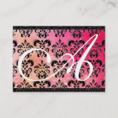 GOLD PINK SPARKLING DAMASK MONOGRAM, fuchsia ruby Visitekaartje (Achterkant)