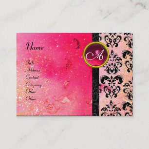 GOLD PINK SPARKLING DAMASK MONOGRAM, fuchsia ruby Visitekaartje