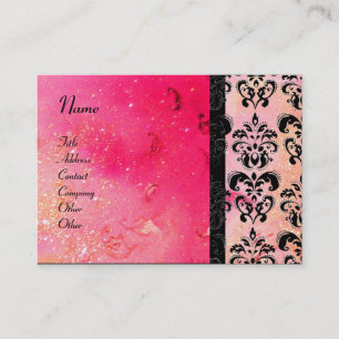 GOLD PINK SPARKLING DAMASK MONOGRAM, fuchsia Visitekaartje