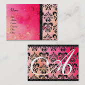 GOLD PINK SPARKLING DAMASK MONOGRAM, fuchsia Visitekaartje (Voorkant / Achterkant)