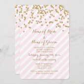 Gold Pink Stripes Engagement Party Kaart (Voorkant / Achterkant)