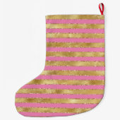 Gold Pink Stripes Monogram Grote Kerstsok (Achterkant)