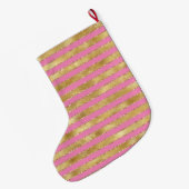 Gold Pink Stripes Monogram Grote Kerstsok (Achterkant (Hangend))