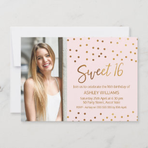 Gold Pink Sweet Sixteen - uitnodiging op zaterdag