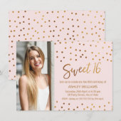 Gold Pink Sweet Sixteen Verjaardag Uitnodiging (Voorkant / Achterkant)