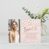 Gold Pink Sweet Sixteen Verjaardag Uitnodiging (Staand voorkant)