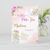 Gold & Pink Tea Party Uitnodiging voor verjaardag (Staand voorkant)