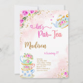 Gold & Pink Tea Party Uitnodiging voor verjaardag (Voorkant)