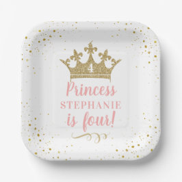 Gold Pink Tiara Crown Birthday Party Square Papieren Bordje