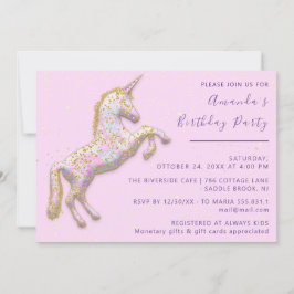 Gold Pink Unicorn Horse Birthday Baby shower Kaart