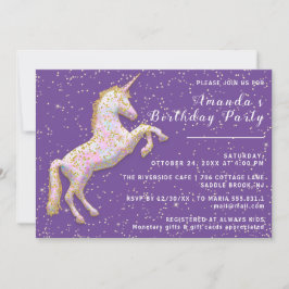 Gold Pink Unicorn Horse Birthday Confetti Paars Kaart