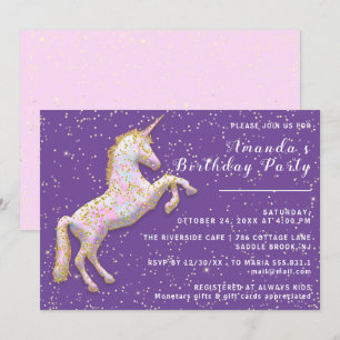 Gold Pink Unicorn Horse Birthday Confetti Paars Kaart