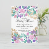 Gold Pink Violet Floral Waterverf Vrijgezellenfees Kaart (Staand voorkant)