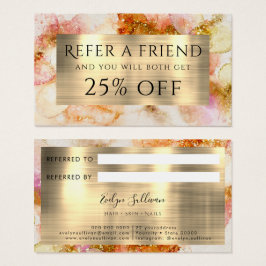 gold pink watercolor faux foil referral card visitekaartje