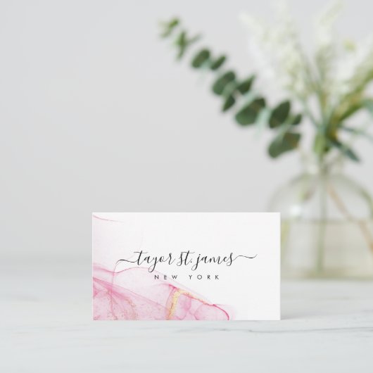 Gold Pink Waterverf Calligrafie Schilmiddel Splatt Visitekaartje (Staand voorkant)
