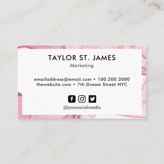 Gold Pink Waterverf Calligrafie Schilmiddel Splatt Visitekaartje (Achterkant)