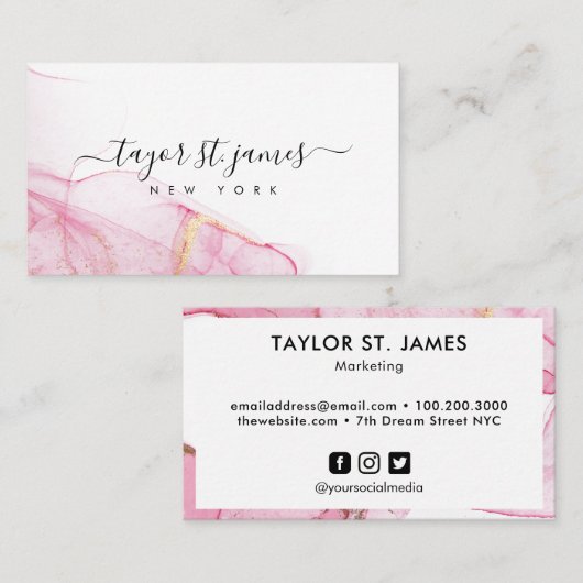 Gold Pink Waterverf Calligrafie Schilmiddel Splatt Visitekaartje (Voorkant / Achterkant)