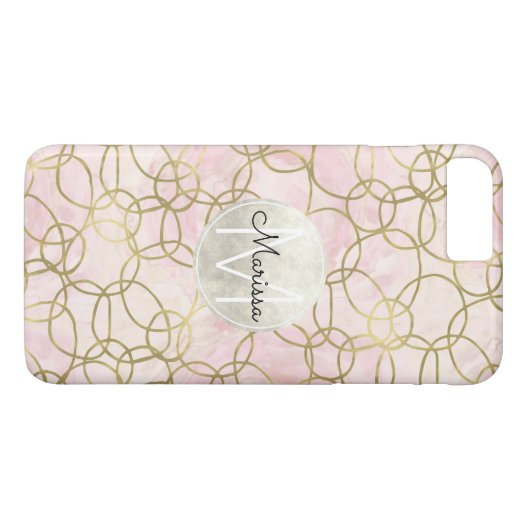 Gold Pink Waterverf Circuits Abstract Monogram Case-Mate iPhone Case (Achterkant (Horizontaal))