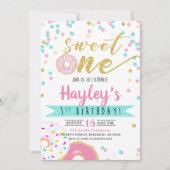 Gold Pink Waterverf Donut Sweet One 1e verjaardag Kaart (Voorkant)