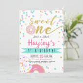 Gold Pink Waterverf Donut Sweet One 1e verjaardag Kaart (Staand voorkant)