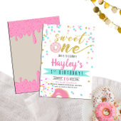 Gold Pink Waterverf Donut Sweet One 1e verjaardag Kaart