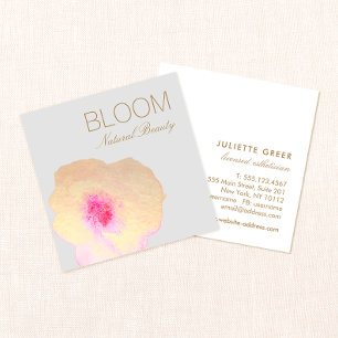 Gold Pink Waterverf Floral Square Vierkante Visitekaartje