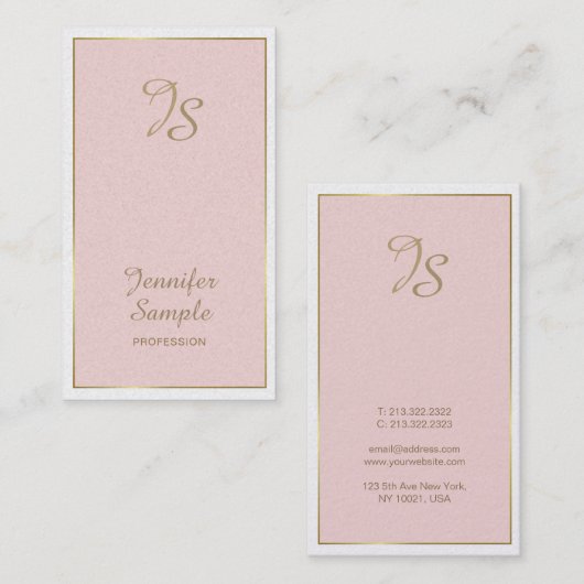 Gold Pink White Modern Monogram Trendy Luxury Visitekaartje (Voorkant / Achterkant)