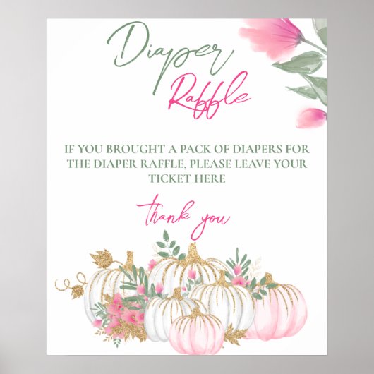 Gold Pink White Pumpkin Baby Diaper Raffle Game Poster (Voorkant)